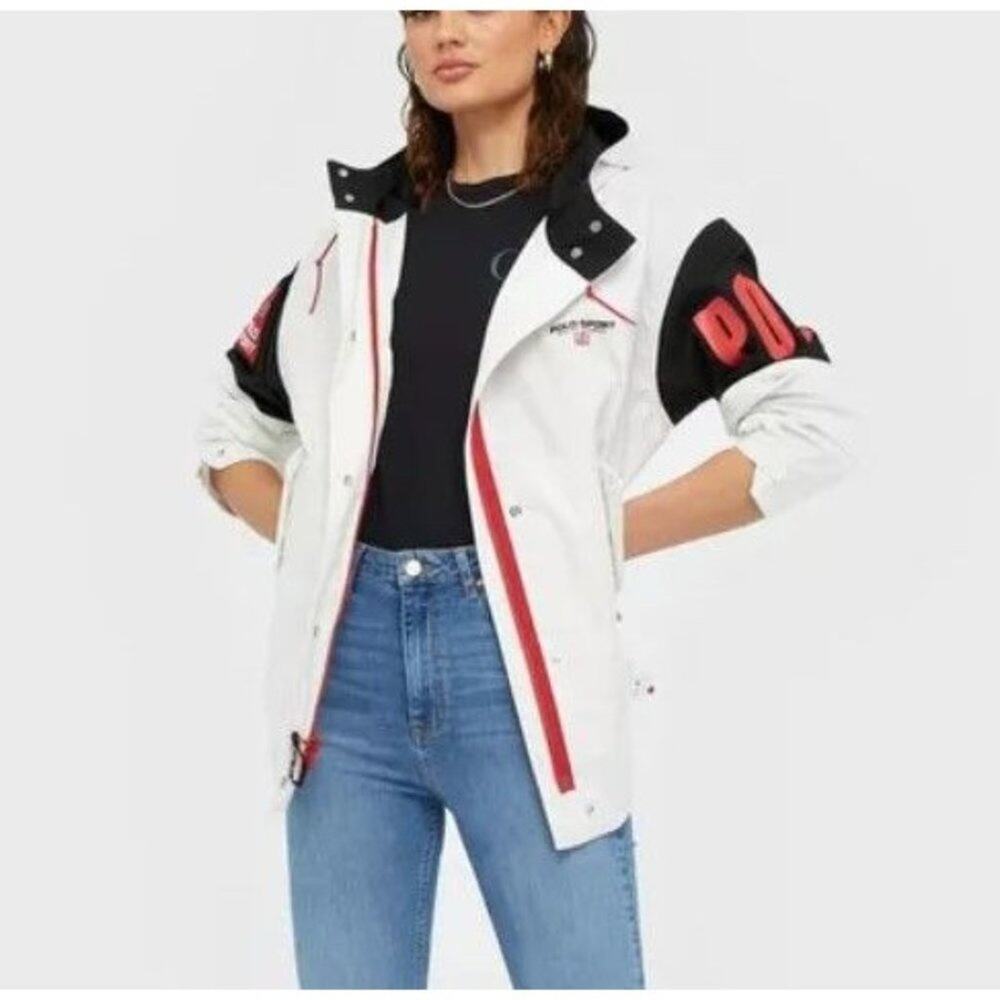 Polo Ralph Lauren Womens Cotton Hooded Jacket Polo Logo White Black size S